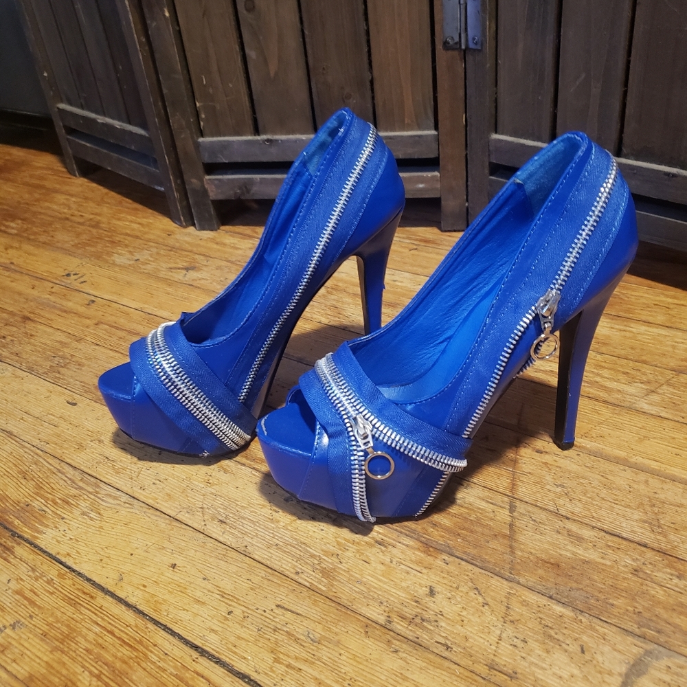 Shoe Story Blue Zipper Stiletto